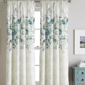 50" x 84" Reversible Watercolor Floral-Print Rod Pocket Curtain Panel - Blue